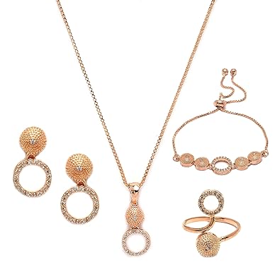 Rose Gold-Plated White American Diamond studded Geometric Shaped Jewellery Set
