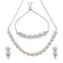 ZENEME Set of 3 Rhodium Plated AD Marquise Petal Floral Vine Necklace Set & Bracelet Jewellery Set For Women & Girls Silver Toned