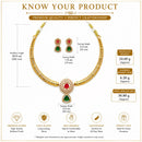 ZENEME Gold Plated AD Dual Teardrop Sunburst Necklace with Matching Earring Jewellery Set For Women & Girls Gold Toned Necklace Set For Woman