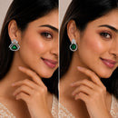 Rhodium Plated Rectangular Flower & Triangle Leaf Stud Earrings for Women & Girls