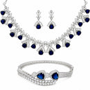ZENEME Set of 3 Rhodium Plated AD Floral Fringe Bracelets & Necklace Set Jewellery Set For Women & Girls Silver Toned