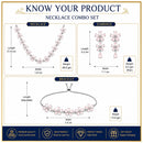 ZENEME Set of 3 Rhodium Plated AD Marquise Floral Garland Necklace Set & Bracelet Jewellery Set For Women & Girls Silver Toned