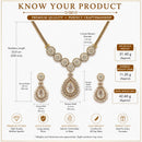 ZENEME Gold Plated AD Emerald Teardrop Floral Halo Necklace with Matching Earring Jewellery Set For Women & Girls Gold Toned Necklace Set For Woman