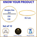 ZENEME Set of 12 Gold Plated Handcrafted Textured Classic Bangles for Women & Girls (2.4)