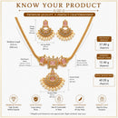 ZENEME Gold Plated AD Geometric Chandbali Pearl Drop Necklace with Matching Earring Jewellery Set For Women & Girls Gold Toned Necklace Set For Woman