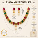 ZENEME Gold Plated AD Dual Teardrop Sunburst Necklace with Matching Earring Jewellery Set For Women & Girls Gold Toned Necklace Set For Woman