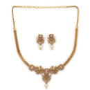ZENEME Gold Plated AD Kundan Floral Pearl Drop Necklace with Matching Earring Jewellery Set For Women & Girls Gold Toned Necklace Set For Woman