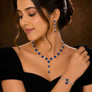 ZENEME Set of 3 Rhodium Plated AD Floral Fringe Bracelets & Necklace Set Jewellery Set For Women & Girls Silver Toned
