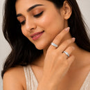 Set of 2 Rhodium Plated AD Luxe Crystal Adjustable Ring Combo for Women & Girls