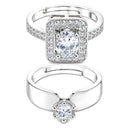 Set of 2 Rhodium Plated AD Radiant Halo Adjustable Ring Combo for Women & Girls