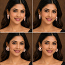Rhodium Plated Pearl Leaf Cluster Stud Earrings Set of 2 Pairs for Women & Girls