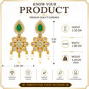 Gold Plated Emerald Teardrop Floral Pearl Drop Earrings for Women & Girls