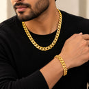 Gold Plated Bold Classic Cuban Link Chain & Bracelet Set for Men & Boys