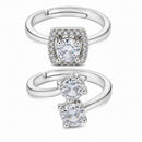 Set of 2 Rhodium Plated AD Crystal Crown Adjustable Ring Combo for Women & Girls