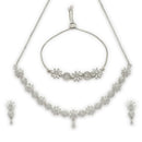 ZENEME Set of 3 Rhodium Plated AD Crystal Daisy Vine Necklace Set & Bracelet Jewellery Set For Women & Girls Silver Toned