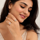 Set of 2 Rhodium Plated AD Crystal Crown Adjustable Ring Combo for Women & Girls