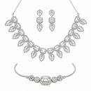 ZENEME Set of 3 Rhodium Plated AD Rectangular Halo Paisley Fringe Necklace Set & Wraparound Bracelet Jewellery Set For Women & Girls Silver Toned