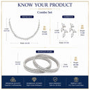 ZENEME Rhodium Plated White American Diamond Crystal Leaf Vine Necklace Set with Earrings & Set of 2 Bangles for Women & Girls