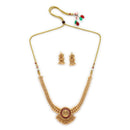 ZENEME Gold Plated Temple Necklace Earrings Set for Women Traditional Temple Heart Motif with Red & Green Gold Toned CZ Stones Jewellery Set For Girls
