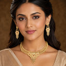 ZENEME Gold Plated Alloy Leaf Layer Heritage Temple Necklace Set with Matching Earring Jewellery Set For Women & Girls
