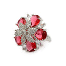 Rhodium Plated AD Emerald Floral Cluster Adjustable Ring for Women & Girls