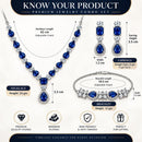 ZENEME Set of 3 Rhodium Plated AD Emerald Teardrop Halo Necklace Set & Bracelet For Woman