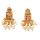 ZENEME Gold Plated Traditional Pearl Cluster Necklace with Matching Earring Antique Jewellery Set For Women & Girls Gold Toned Necklace Set For Woman