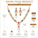 ZENEME Gold Plated AD Dual Teardrop Sunburst Necklace with Matching Earring Jewellery Set For Women & Girls Gold Toned Necklace Set For Woman
