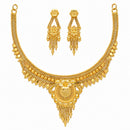 ZENEME Gold Plated Alloy Leaf Charm Traditional Temple Necklace Set with Matching Earring Jewellery Set For Women & Girls