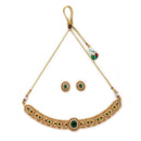 ZENEME Gold Toned Brass CZ Choker Necklace Set for Women Traditional Stone Beaded Green Stone Jewellery Set with Matching Earrings