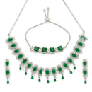 ZENEME Set of 3 Rhodium Plated AD Floral Fringe Bracelets & Necklace Set Jewellery Set For Women & Girls Silver Toned