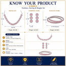 ZENEME Rhodium Plated Pink American Diamond Round Halo Tennis Line Necklace Set with Earrings & Set of 2 Bangles for Women & Girls