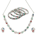 ZENEME Rhodium Plated Multicolor American Diamond Swirl Link Tennis Line Necklace Set with Earrings & Set of 2 Bangles for Women & Girls