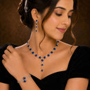ZENEME Set of 3 Rhodium Plated AD Floral Fringe Bracelets & Necklace Set Jewellery Set For Women & Girls Silver Toned