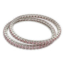 ZENEME Rhodium Plated Pink American Diamond Round Halo Tennis Line Necklace Set with Earrings & Set of 2 Bangles for Women & Girls