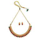 ZENEME Gold Plated Temple Necklace Earrings Set for Women Traditional Temple Heart Motif with Red & Green Gold Toned CZ Stones Jewellery Set For Girls