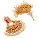 ZENEME Gold Plated AD Geometric Chandbali Pearl Drop Necklace with Matching Earring Jewellery Set For Women & Girls Gold Toned Necklace Set For Woman