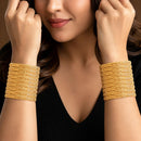 ZENEME Set of 8 Gold Plated Golden Leaf & Dotted Textured Bangles for Women & Girls