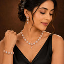ZENEME Set of 3 Rhodium Plated AD Crystal Daisy Vine Necklace Set & Bracelet Jewellery Set For Women & Girls Silver Toned