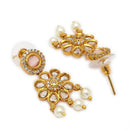 Gold Plated Blush Pink Oval Floral Pearl Drop Earrings for Women & Girls