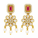 Gold Plated Blush Rectangle Floral Pearl Drop Earrings for Women & Girls