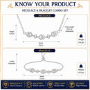 ZENEME Set of 2 Silver Plated AD Interlocking Square Geometric Link Necklace & Bracelet Combo Jewellery Set For Women & Girls Silver Toned