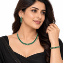 ZENEME Set of 3 Rhodium Plated Silver Toned American Diamond Studded Emerald Tennis Line Lightweight Adjustable Bracelet & Necklace Set for Women & Girls
