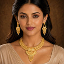 ZENEME Gold Plated Alloy Leaf Drop Classic Temple Necklace Set with Matching Earring Jewellery Set For Women & Girls