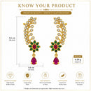 Gold Plated Peacock Leaf Vine Pink Drop Ear Cuff Earrings for Women & Girls