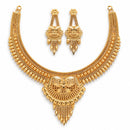 ZENEME Gold Plated Alloy Leaf Drop Classic Temple Necklace Set with Matching Earring Jewellery Set For Women & Girls