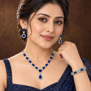 ZENEME Set of 3 Rhodium Plated AD Emerald Teardrop Halo Necklace Set & Bracelet For Woman