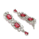 ZENEME Rhodium Plated Red American Diamond Baguette Bloom Fringe Necklace Set with Earrings & Set of 2 Bangles for Women & Girls