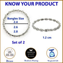 ZENEME Set of 2 Rhodium Plated White Floral Bangles for Women & Girls (2.4)