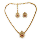 ZENEME Gold Plated AD Traditional Floral Medallion Necklace Set with Matching Earring Jewellery Set For Women & Girls
